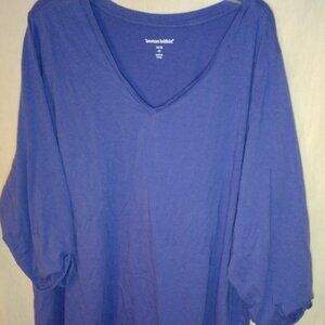 (B) Woman Within V Neck 3/4 Sleeve Cuffed Sleeve Purple 4X T Shirt
